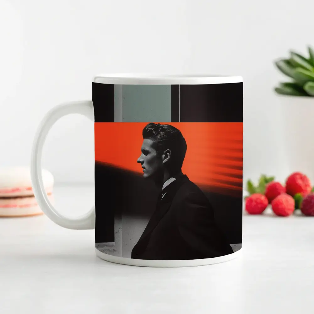 Man in Black Suit Neon Color Beams – Mugs