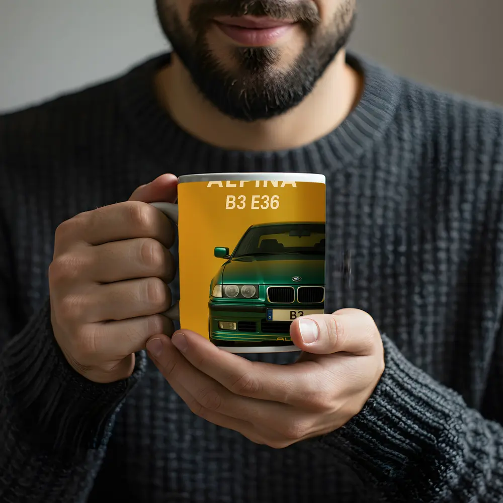 Alpina B3 E36 Green Car Yellow Background – Mugs