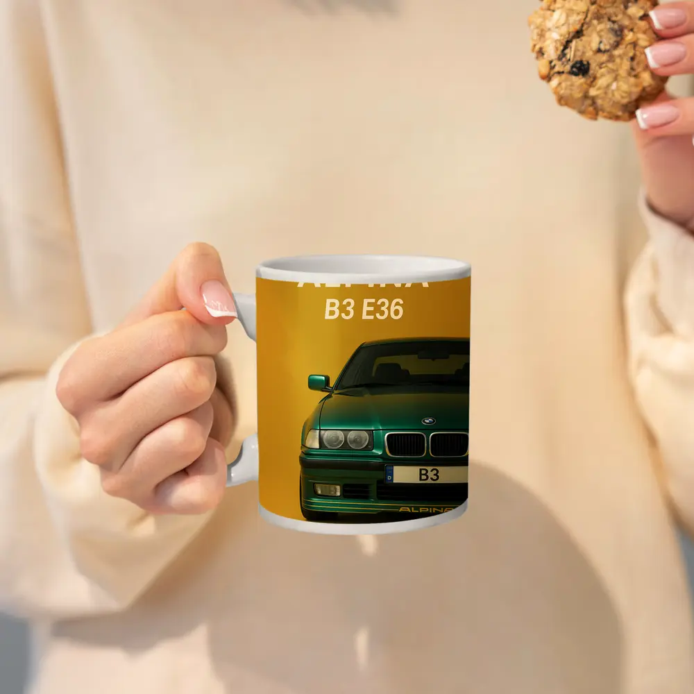 Alpina B3 E36 Green Car Yellow Background – Mugs