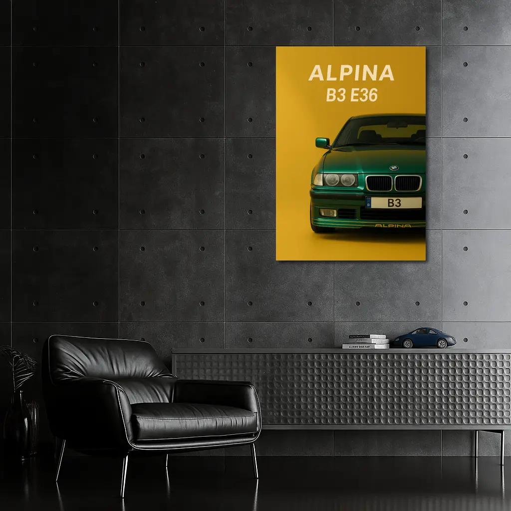 Alpina B3 E36 Green Car Yellow Background – Wall Art