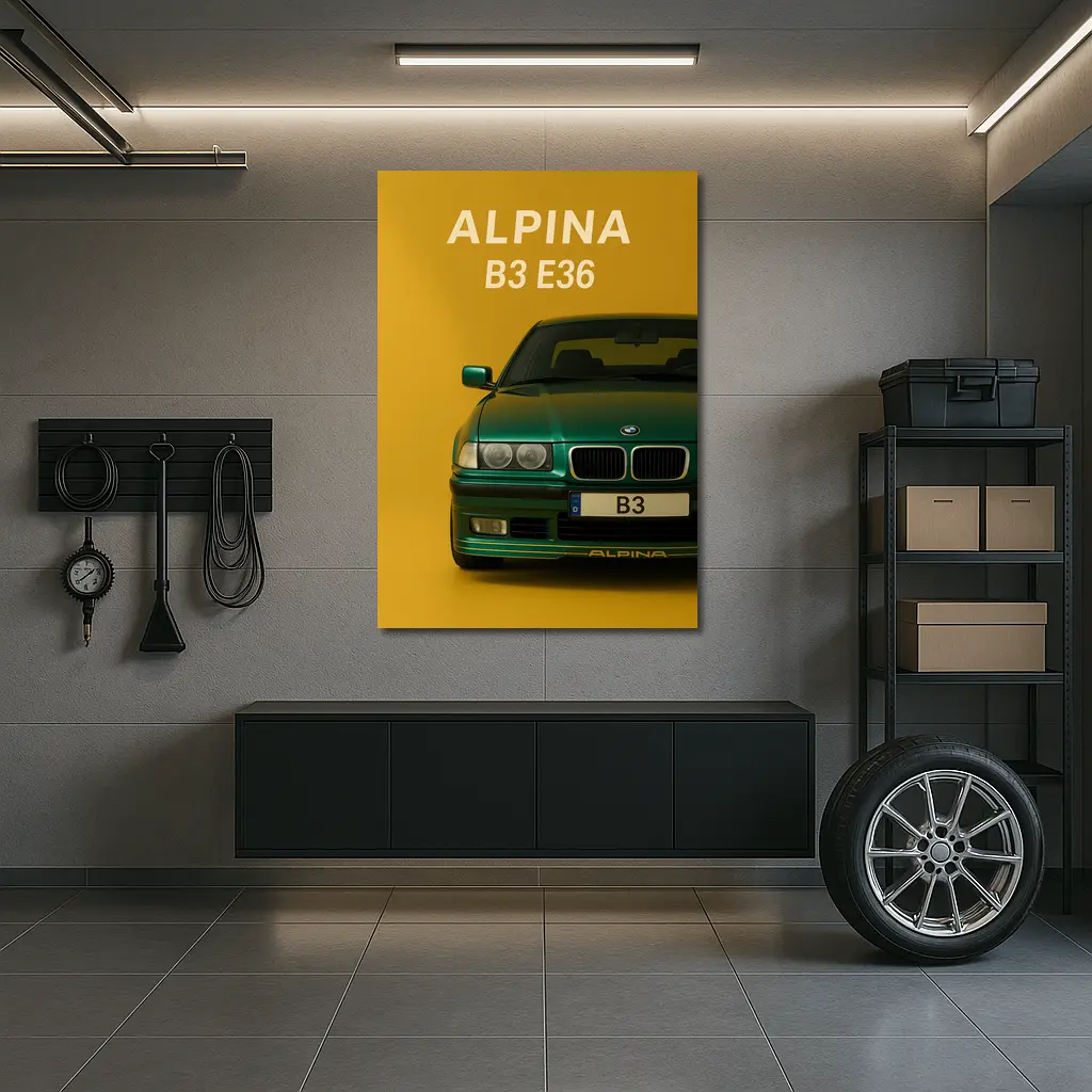 Alpina B3 E36 Green Car Yellow Background – Wall Art