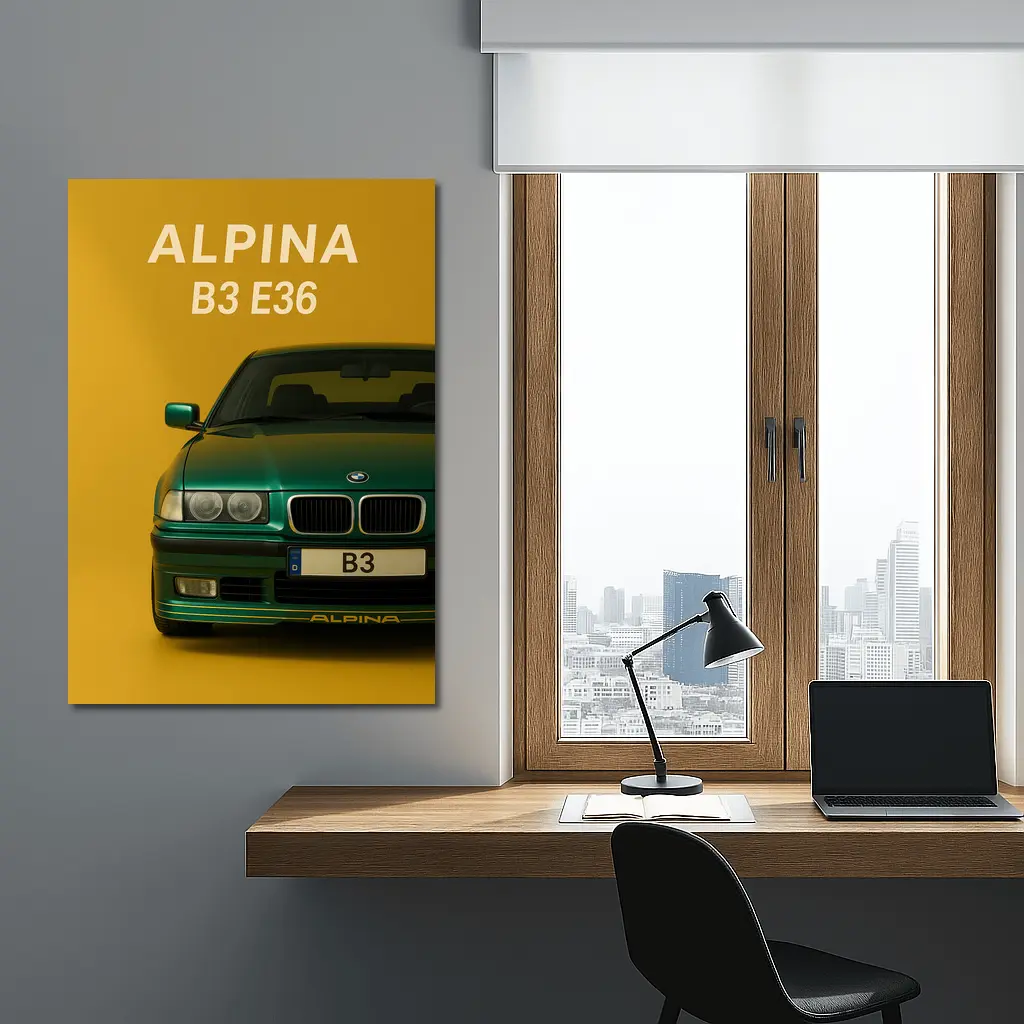 Alpina B3 E36 Green Car Yellow Background – Wall Art