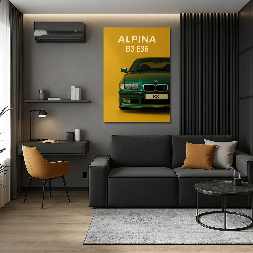 Alpina B3 E36 Green Car Yellow Background – Wall Art