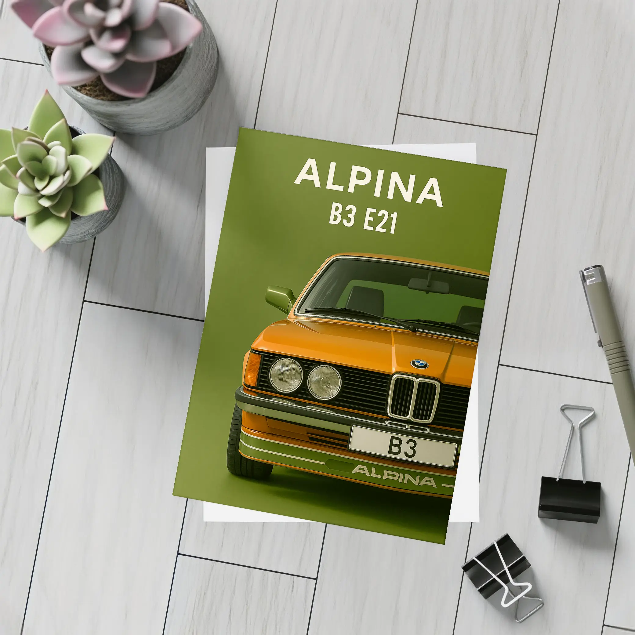 Alpina B3 E21 Classic BMW Green Background – Postcards