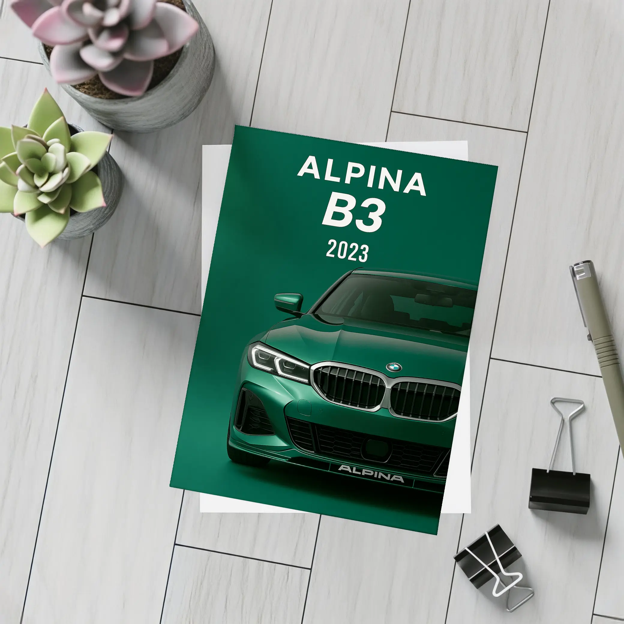 BMW Alpina B3 2023 Green Front View – Postcards