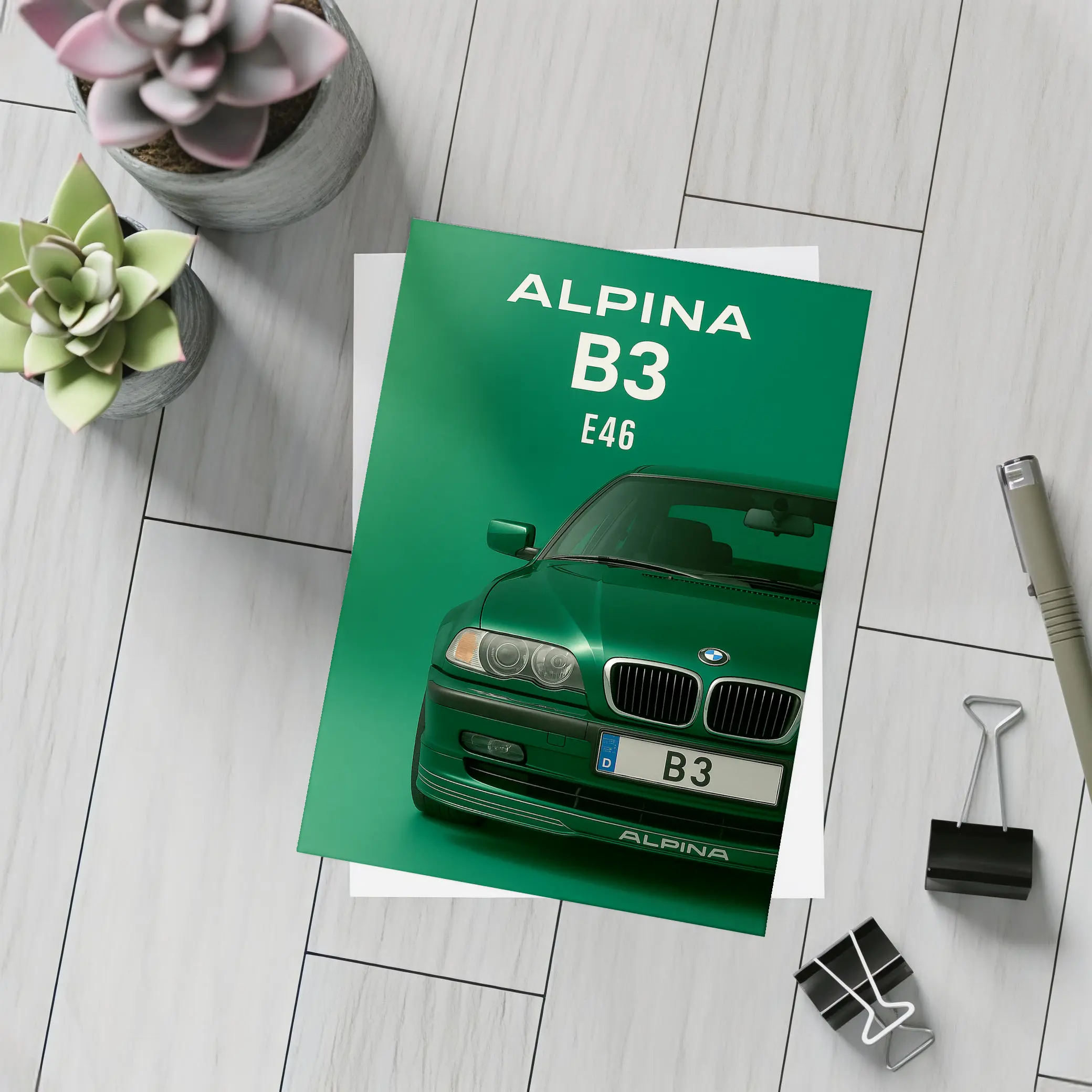 Alpina B3 E46 Green Minimal Art – Postcards