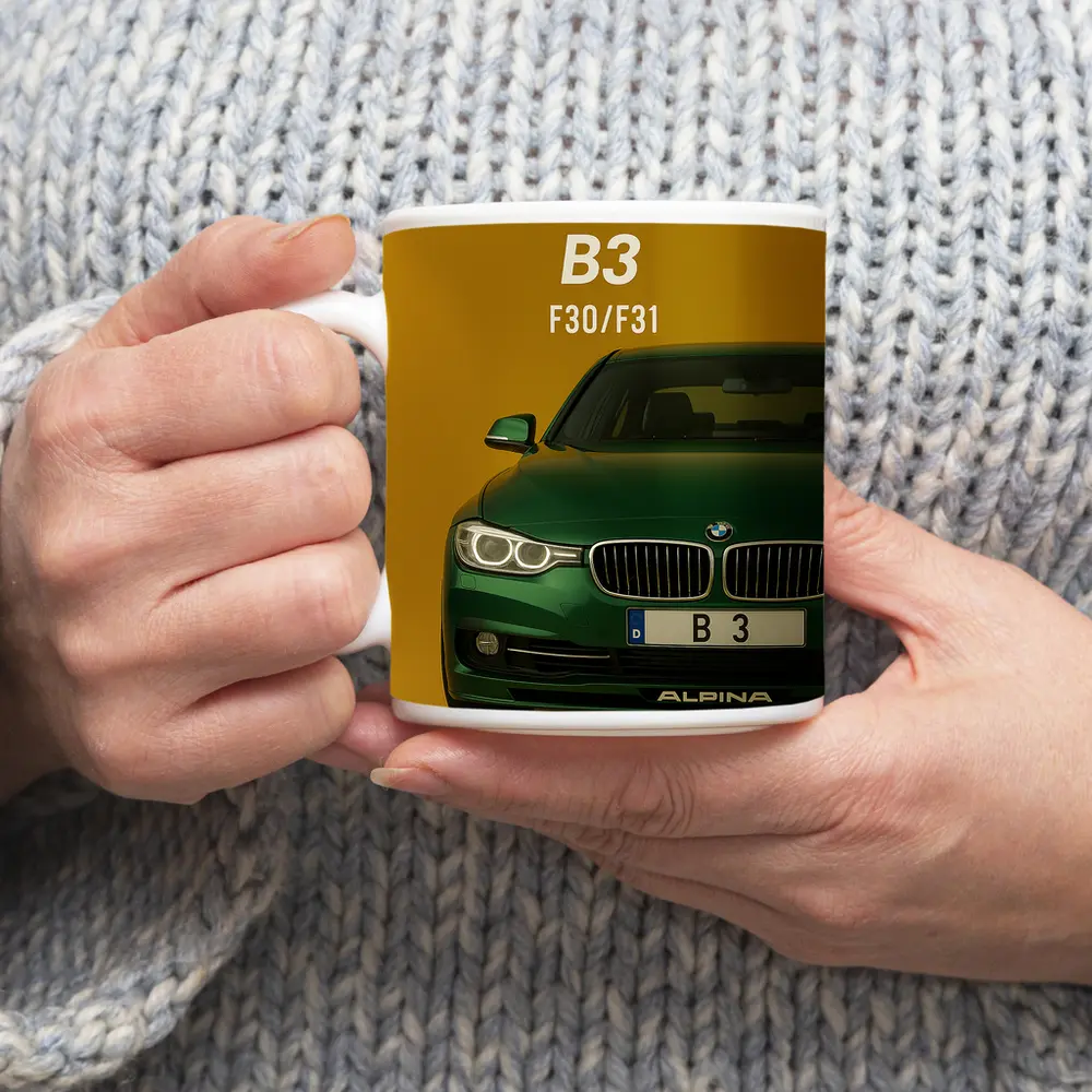 Alpina B3 F30 Green Car Yellow Background – Mugs