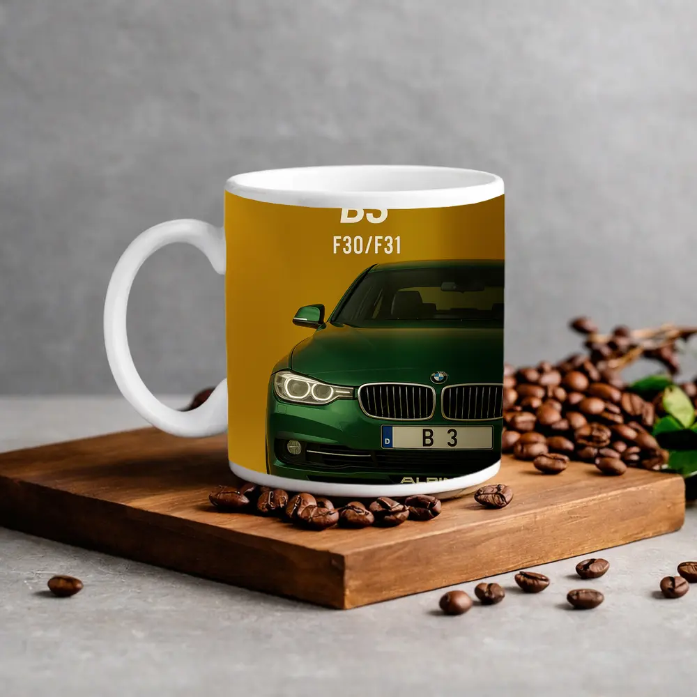 Alpina B3 F30 Green Car Yellow Background – Mugs
