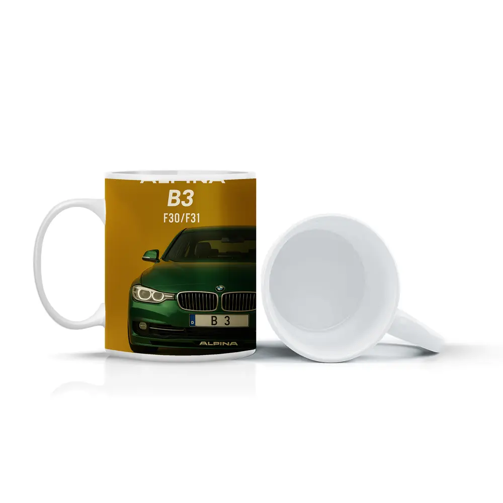 Alpina B3 F30 Green Car Yellow Background – Mugs