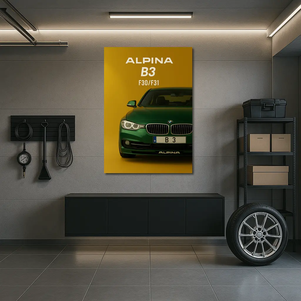 Alpina B3 F30 Green Car Yellow Background – Wall Art