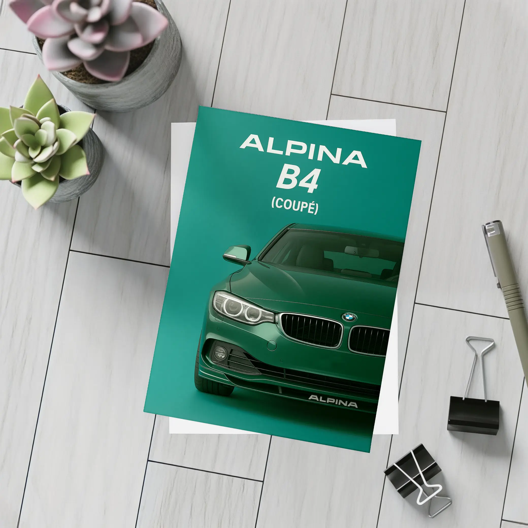 Alpina B4 Coupe Green Minimal Art – Postcards