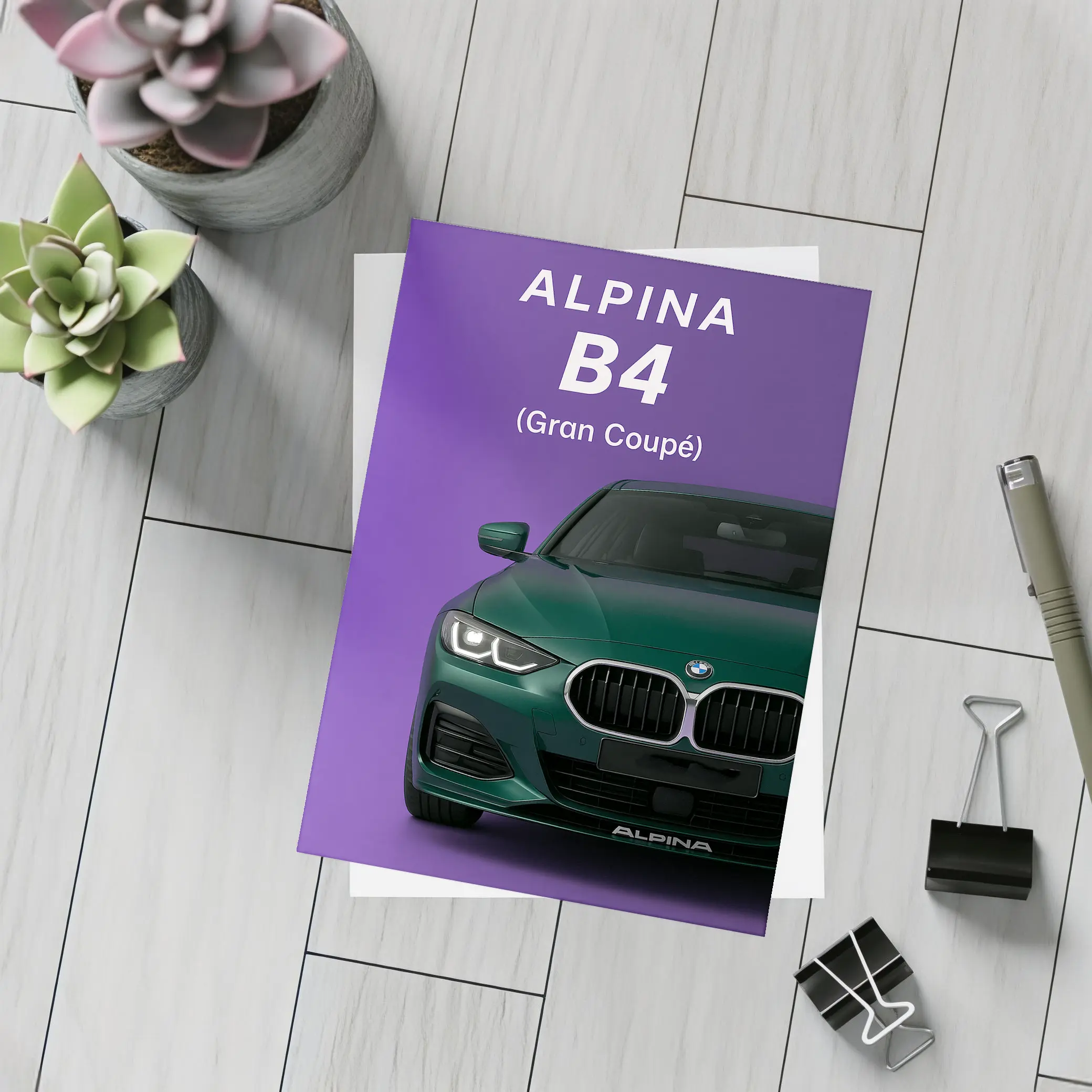 Alpina B4 Gran Coupe Purple Background Art – Postcards