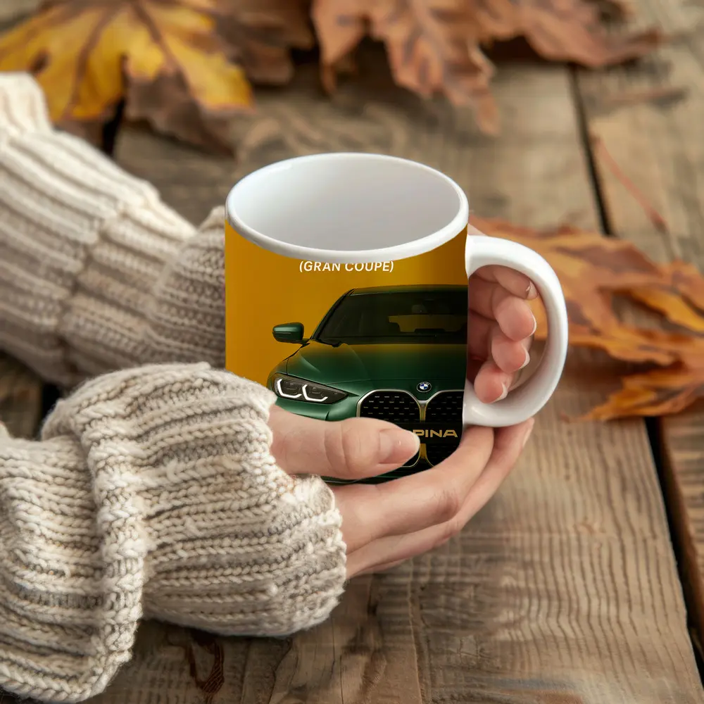 Alpina B4 Gran Coupe Green Yellow Background – Mugs