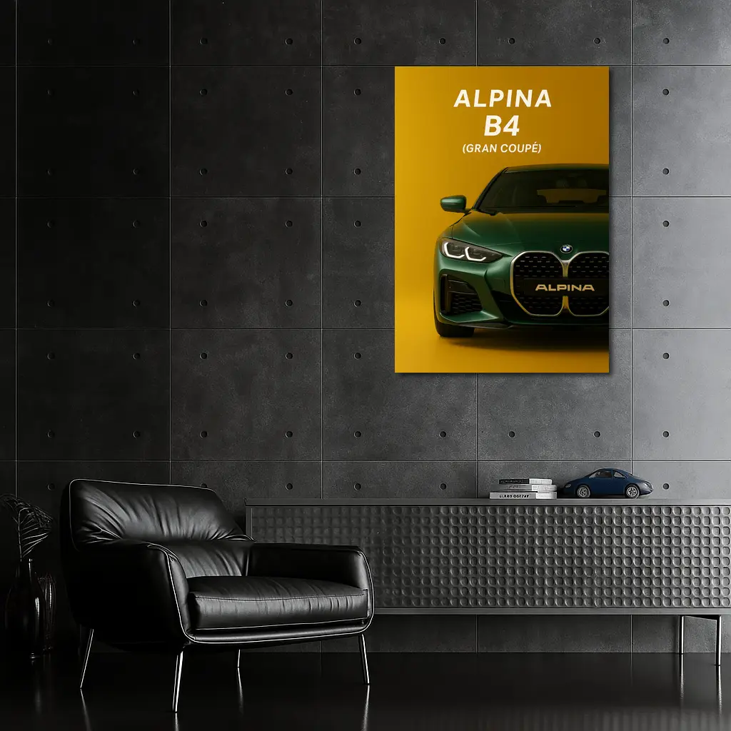 Alpina B4 Gran Coupe Green Yellow Background – Wall Art