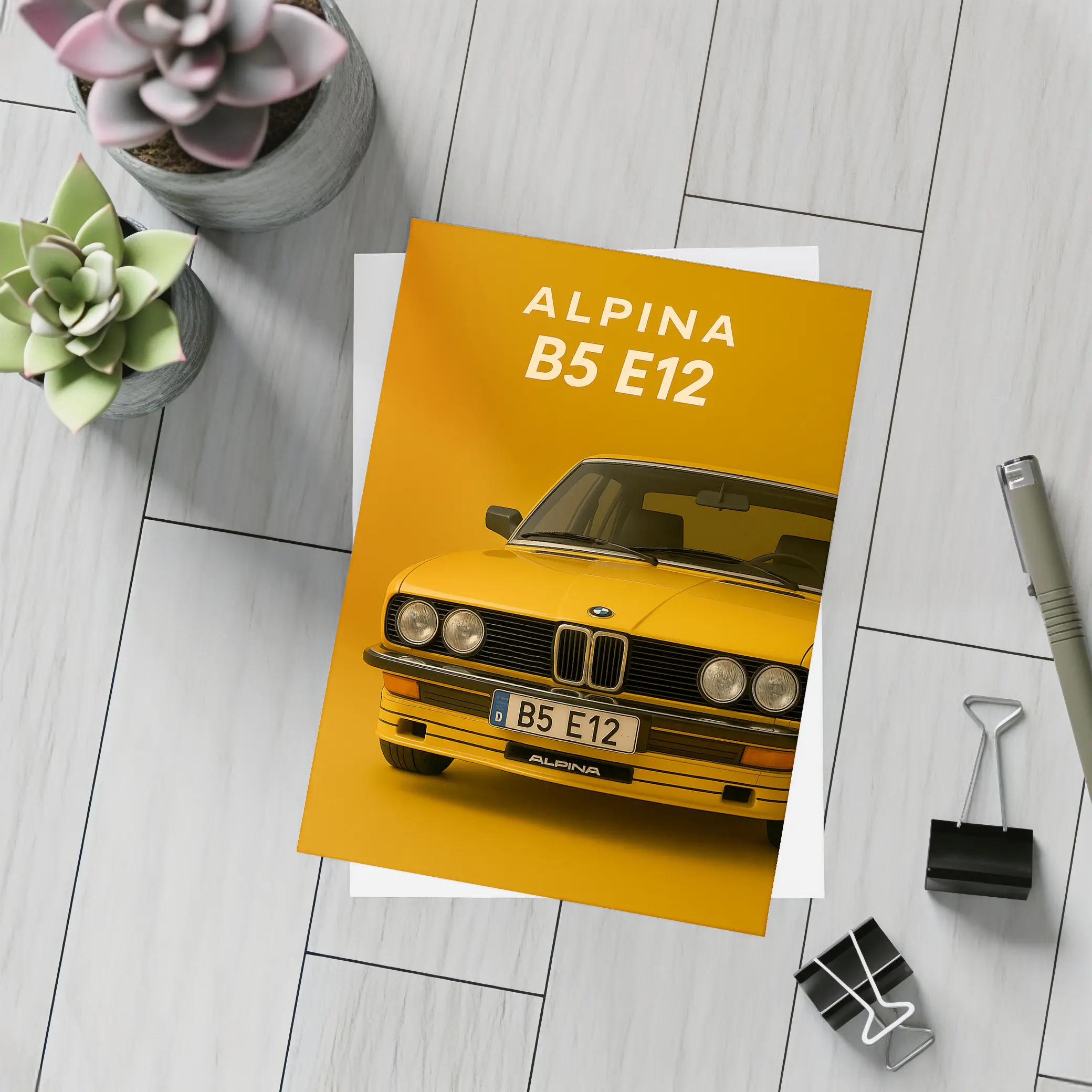 Alpina B5 E12 Classic BMW Orange Background – Postcards