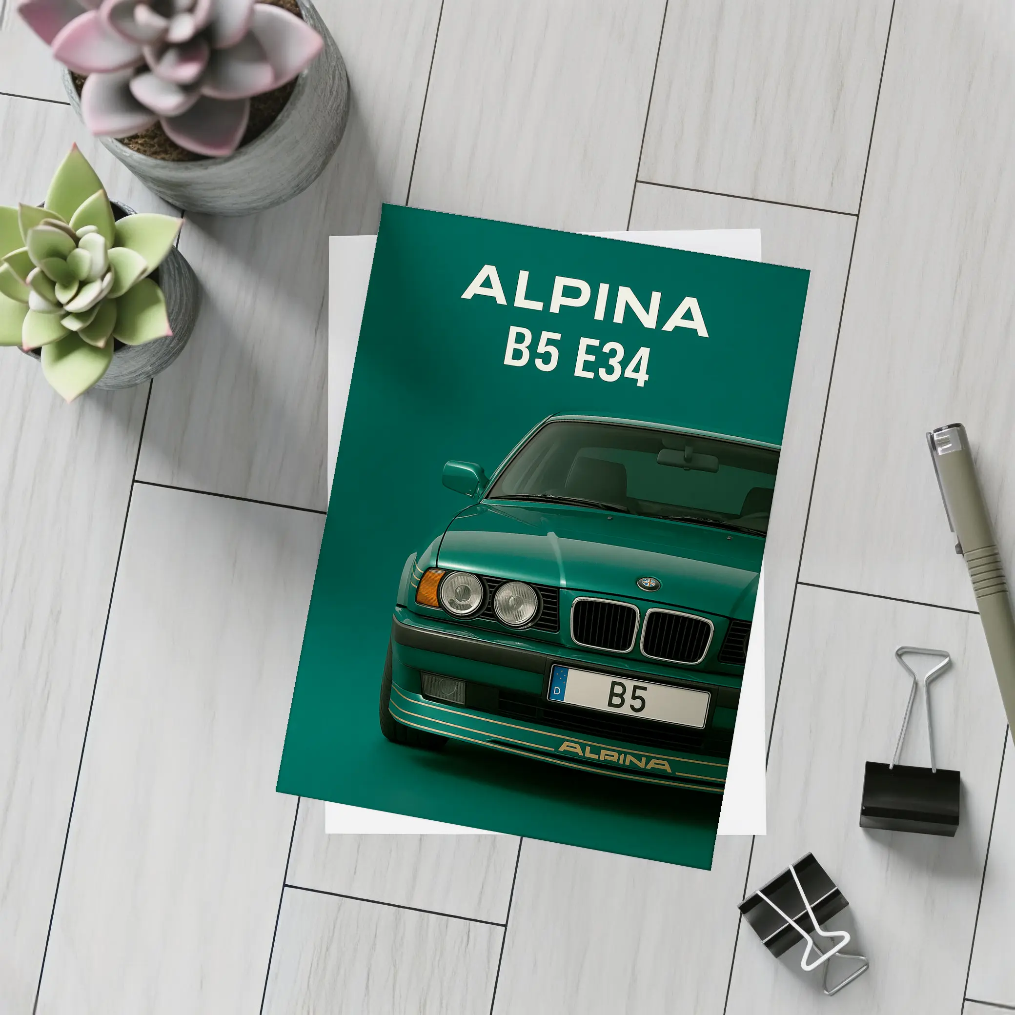 Alpina B5 E34 Green Front View Art – Postcards