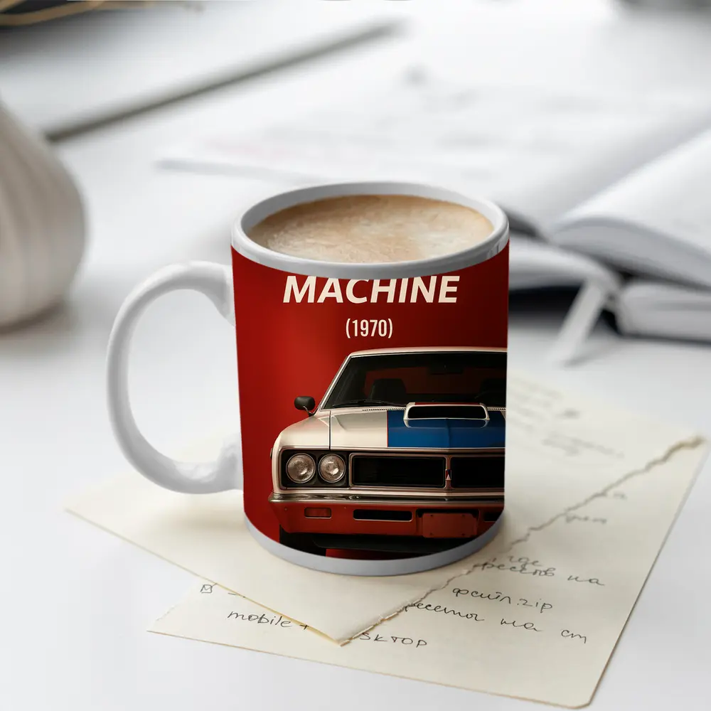 AMC Rebel Machine 1970 Red Background – Mugs