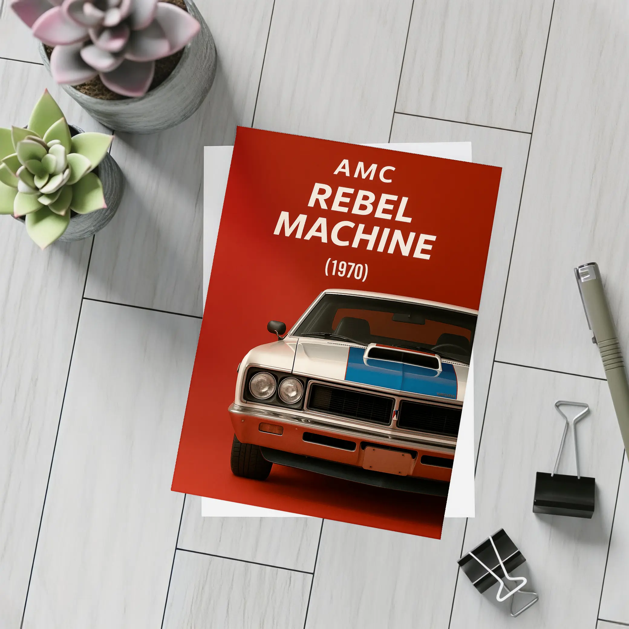 AMC Rebel Machine 1970 Red Background – Postcards
