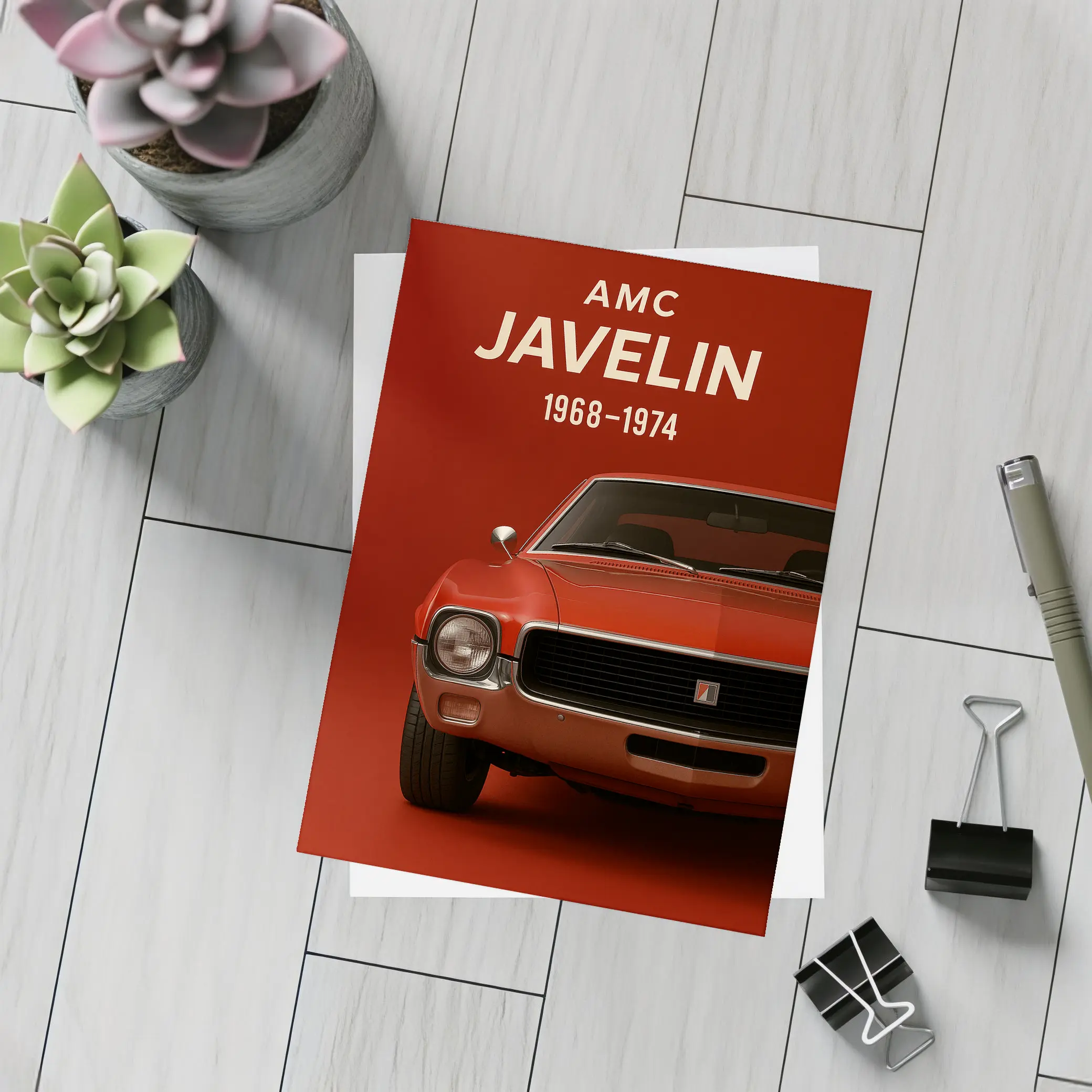 AMC Javelin Muscle Car Red Background Art – Postcards