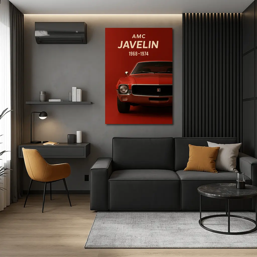 AMC Javelin Muscle Car Red Background Art – Wall Art