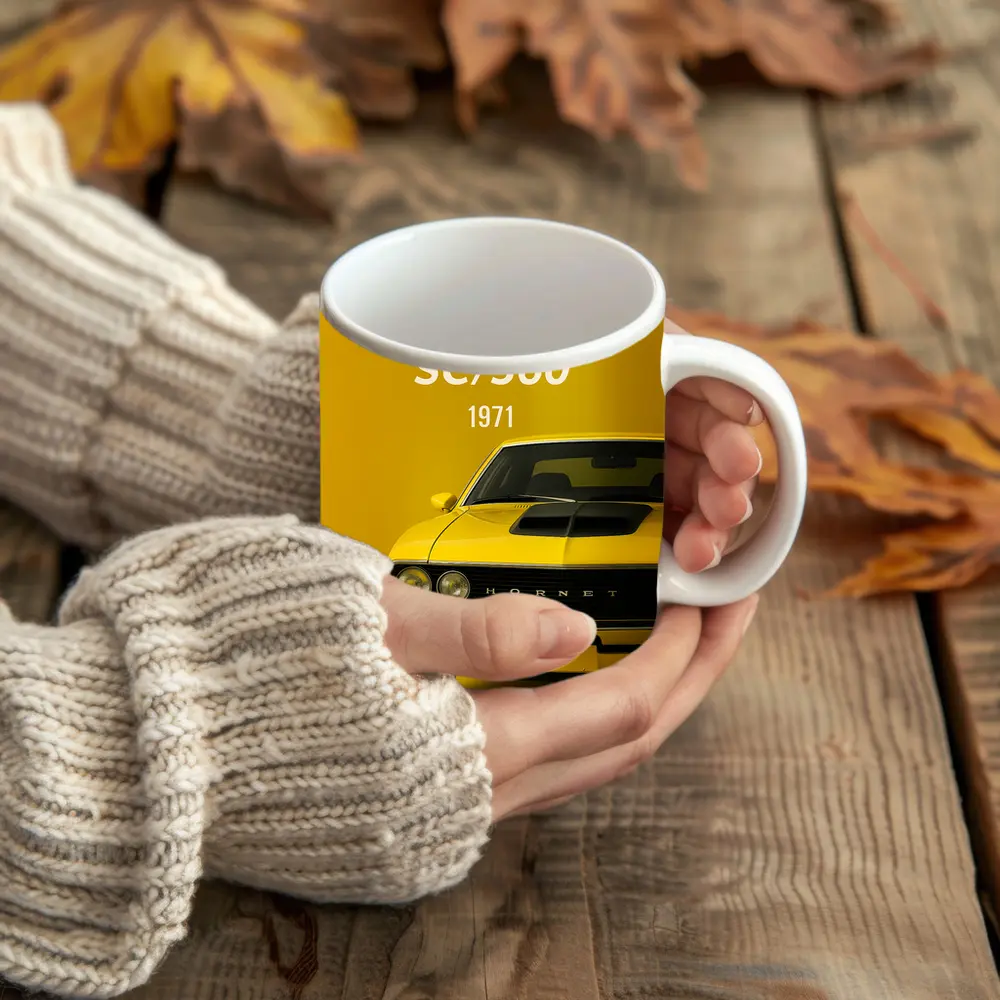 AMC Hornet SC Three Sixty Yellow Background – Mugs