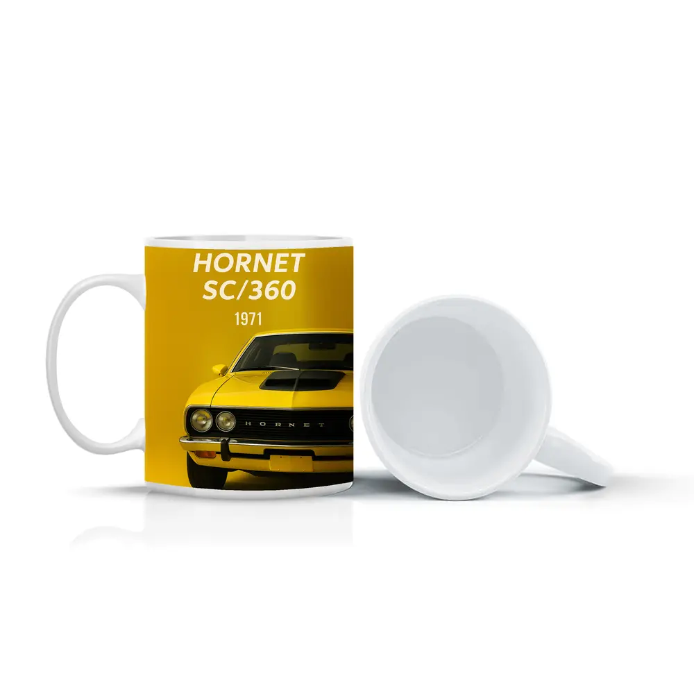 AMC Hornet SC Three Sixty Yellow Background – Mugs