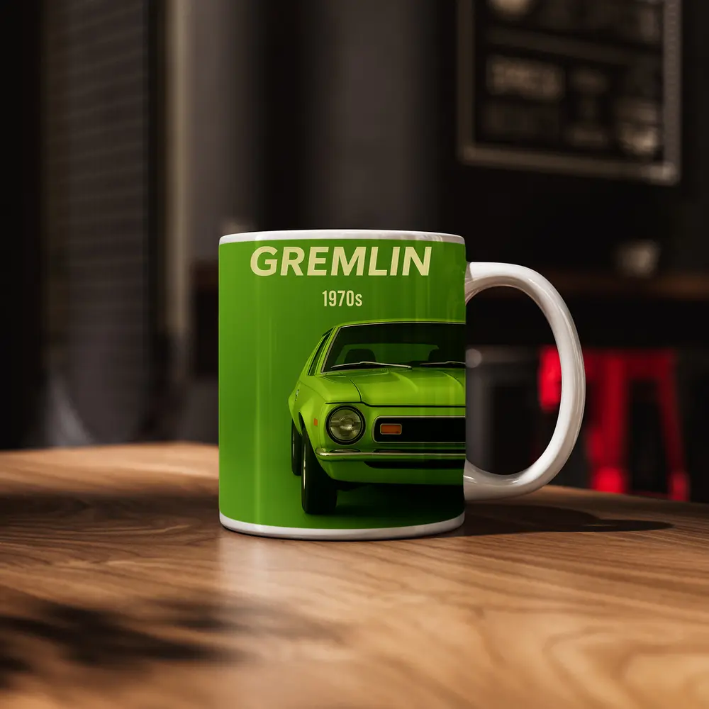 AMC Gremlin Classic Muscle Car Green Background – Mugs