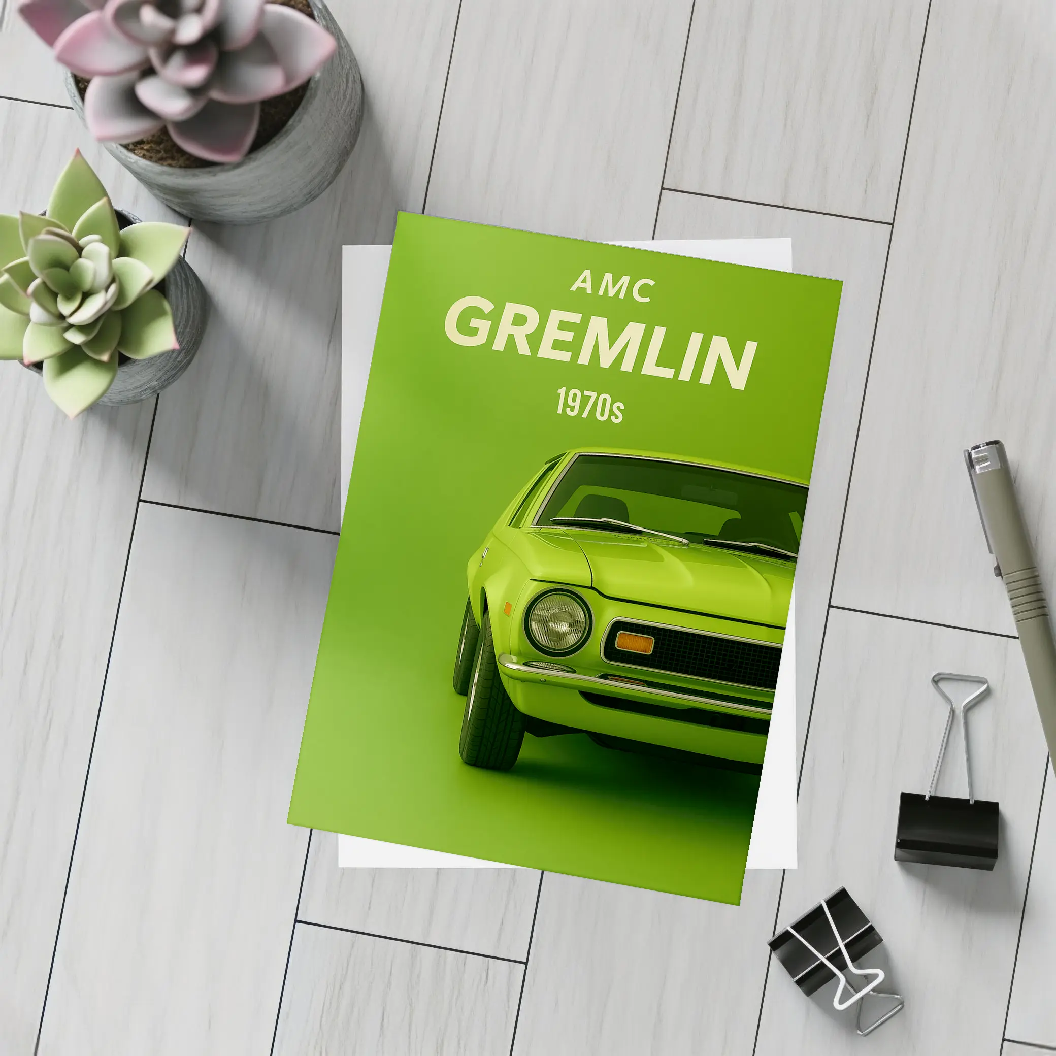 AMC Gremlin Classic Muscle Car Green Background – Postcards