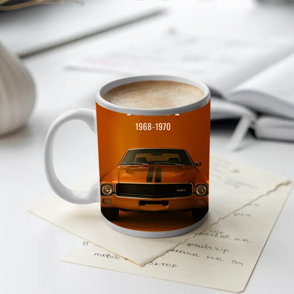 AMC AMX Muscle Car Orange Background – Mugs