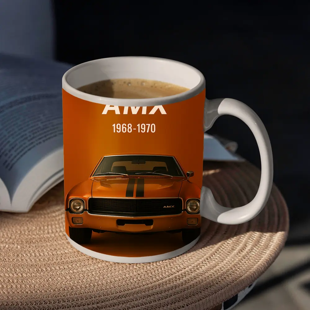 AMC AMX Muscle Car Orange Background – Mugs