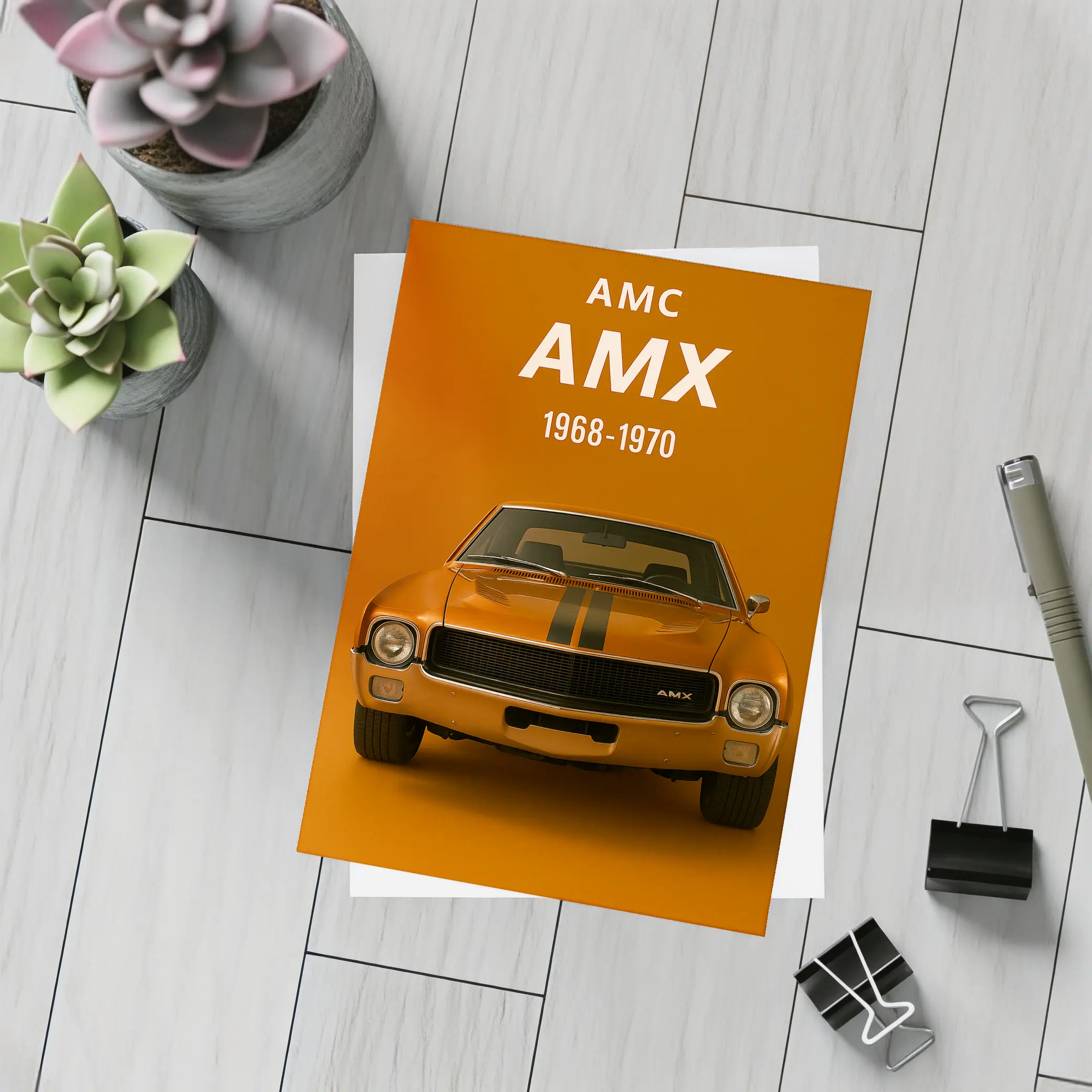 AMC AMX Muscle Car Orange Background – Postcards