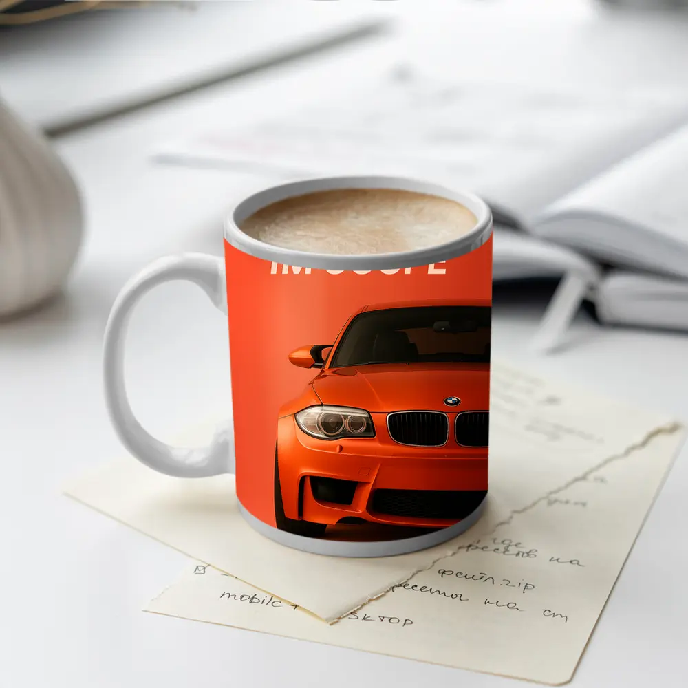 BMW 1M Coupe Orange Minimal Car Art – Mugs