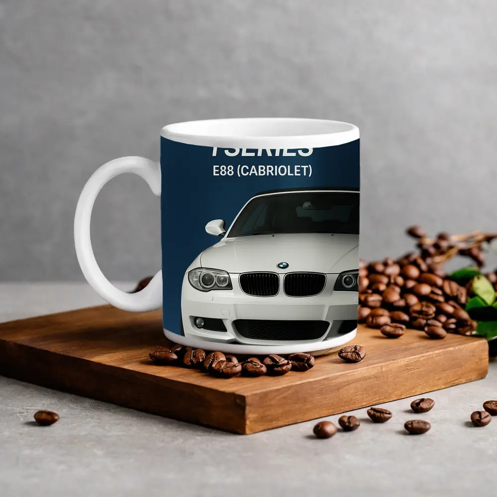 BMW One Series E88 Cabriolet Blue Background – Mugs