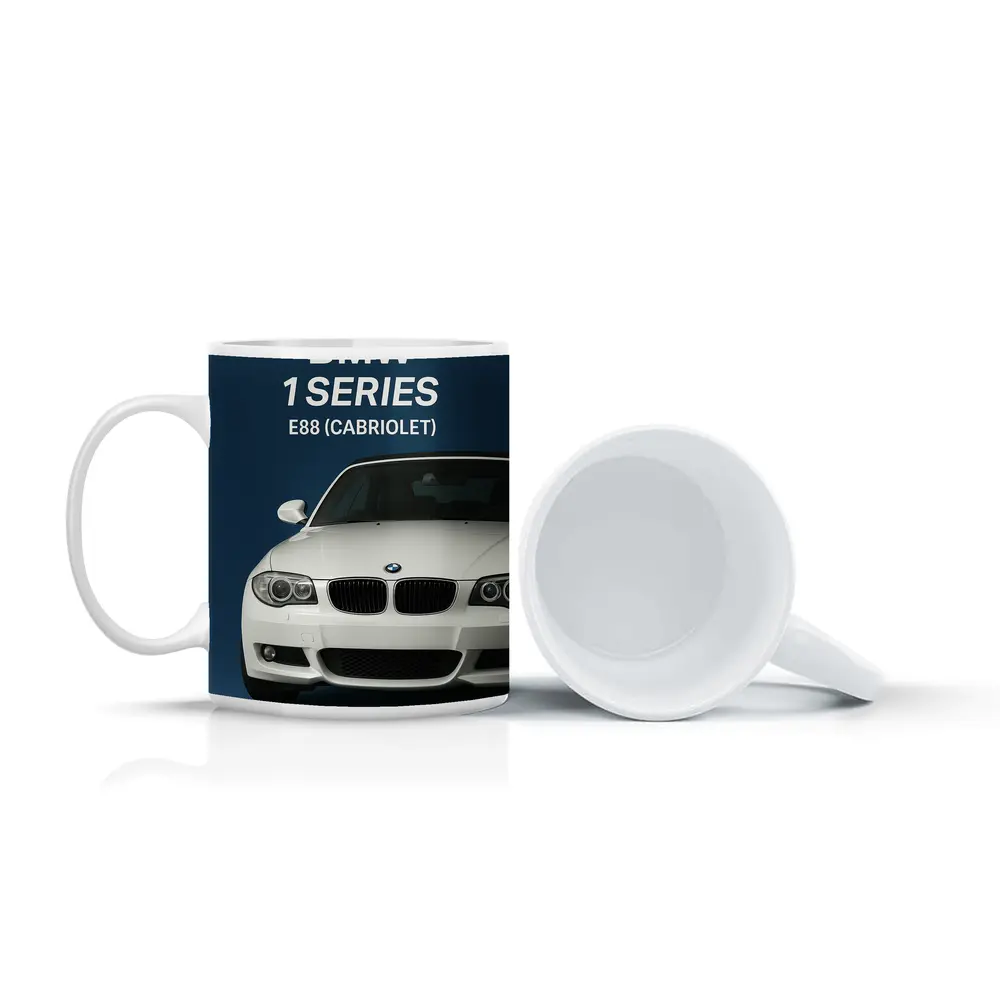 BMW One Series E88 Cabriolet Blue Background – Mugs