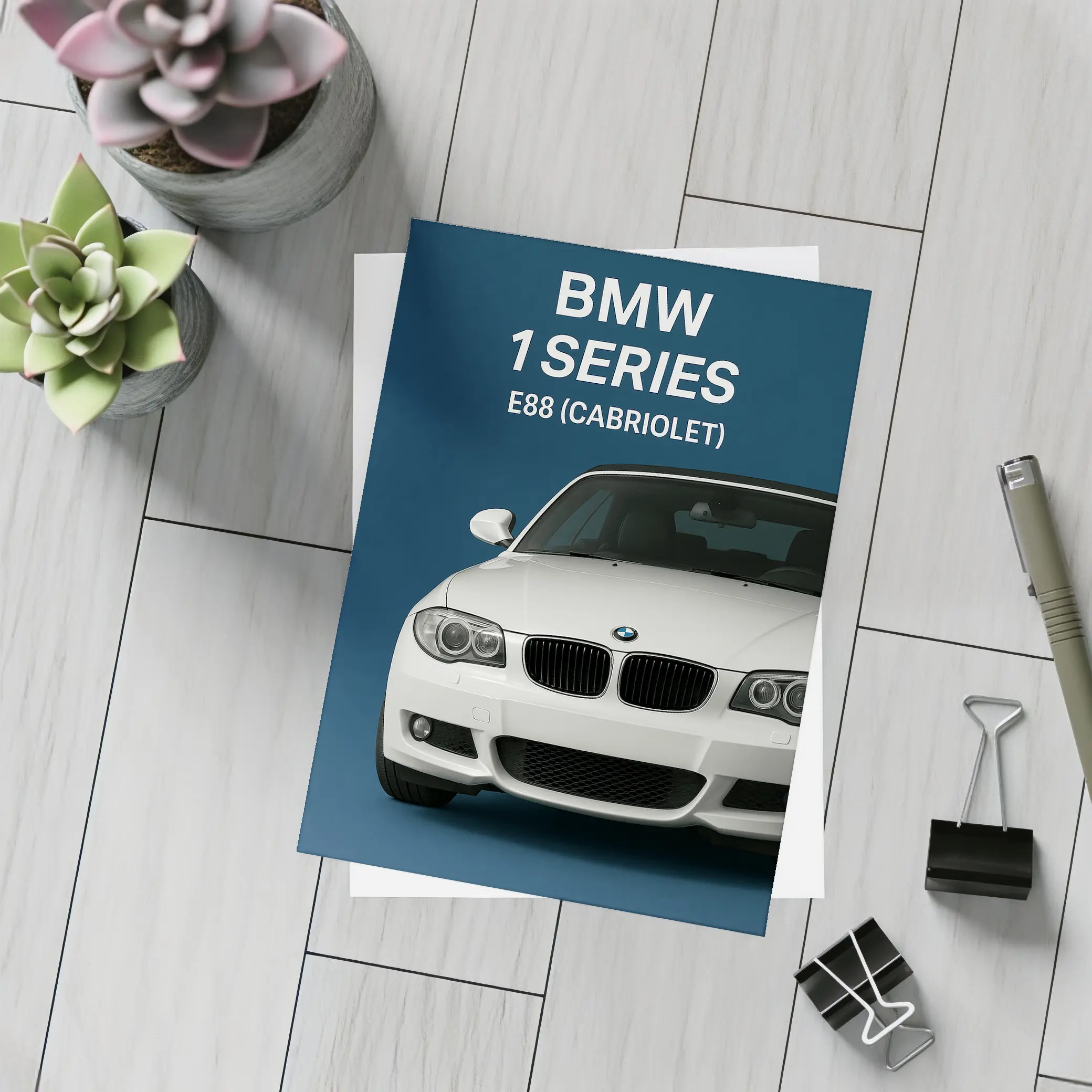 BMW One Series E88 Cabriolet Blue Background – Postcards