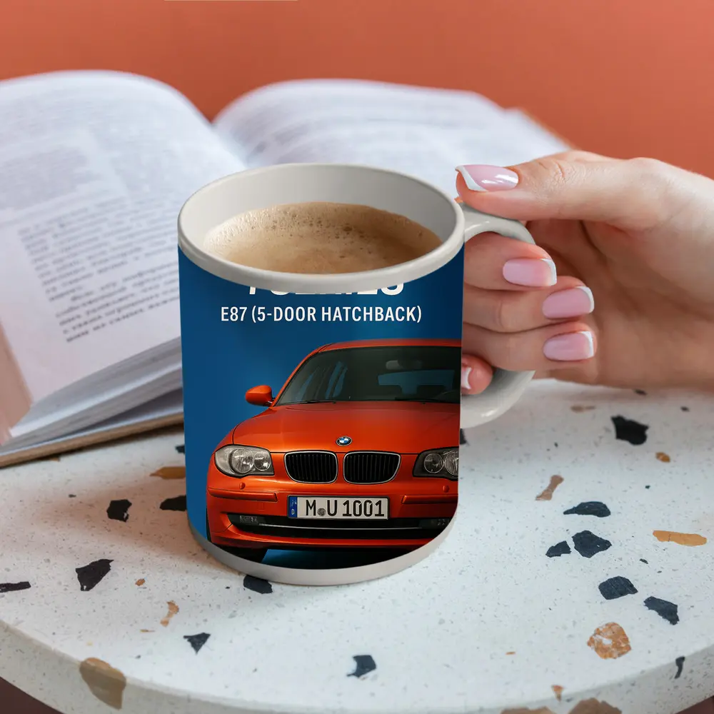 BMW One Series E87 Hatchback Blue Background – Mugs
