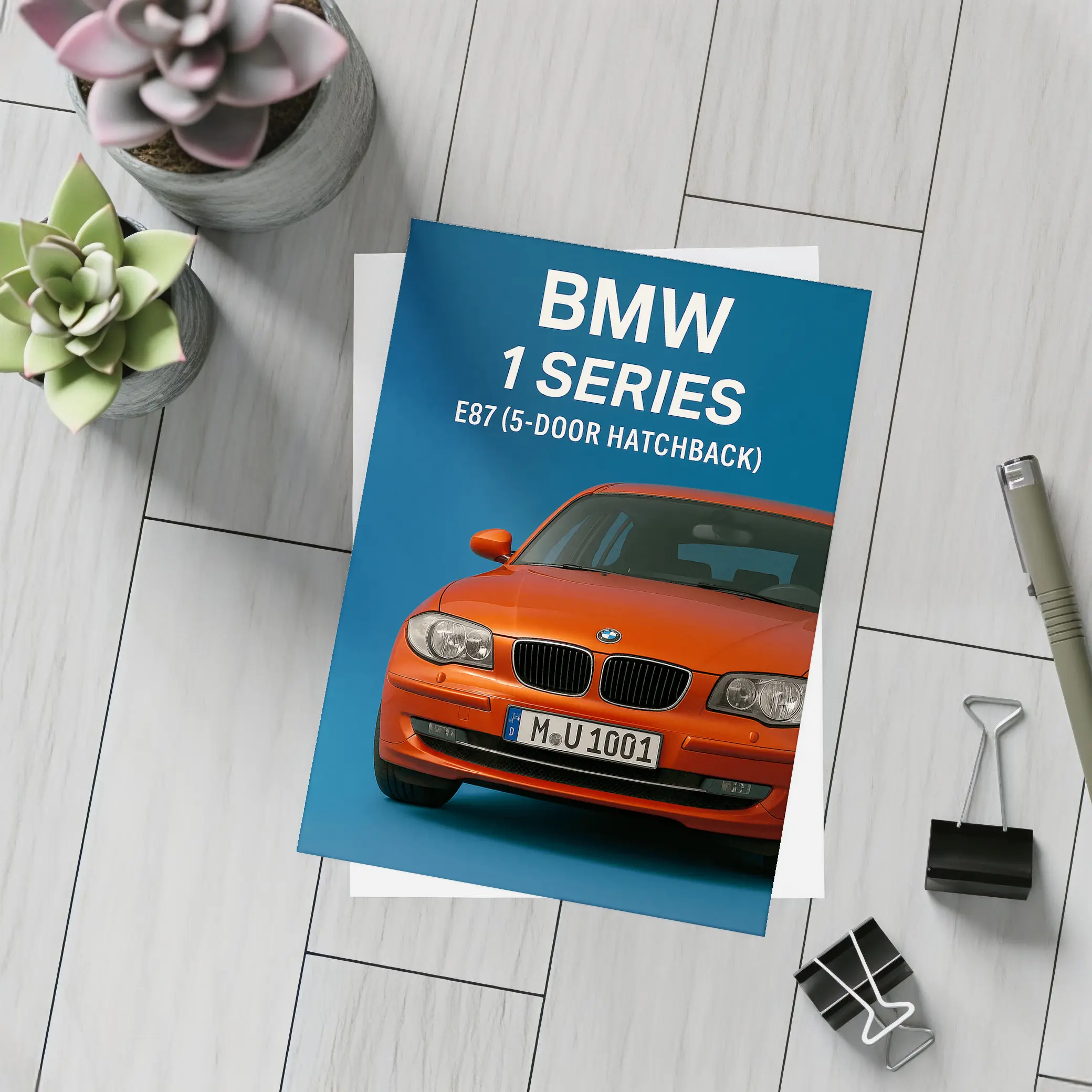 BMW One Series E87 Hatchback Blue Background – Postcards