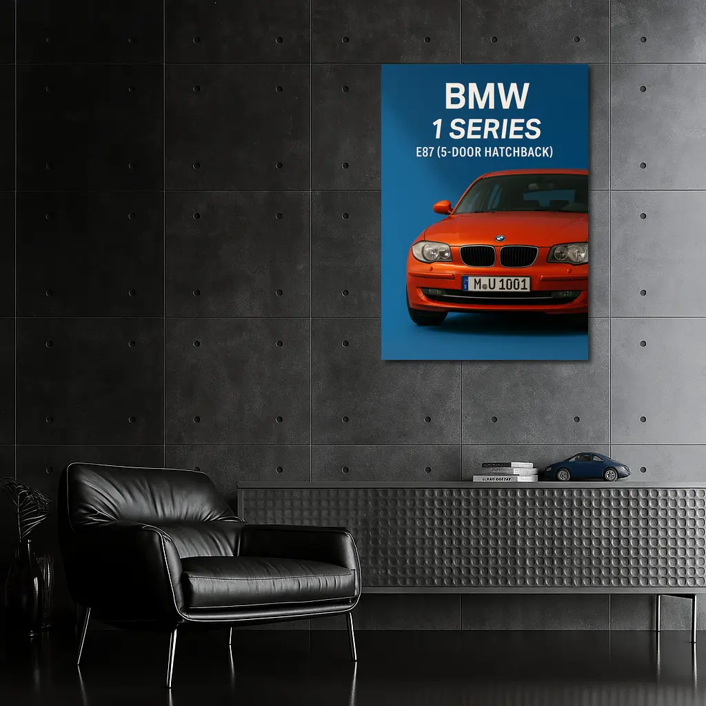 BMW One Series E87 Hatchback Blue Background – Wall Art