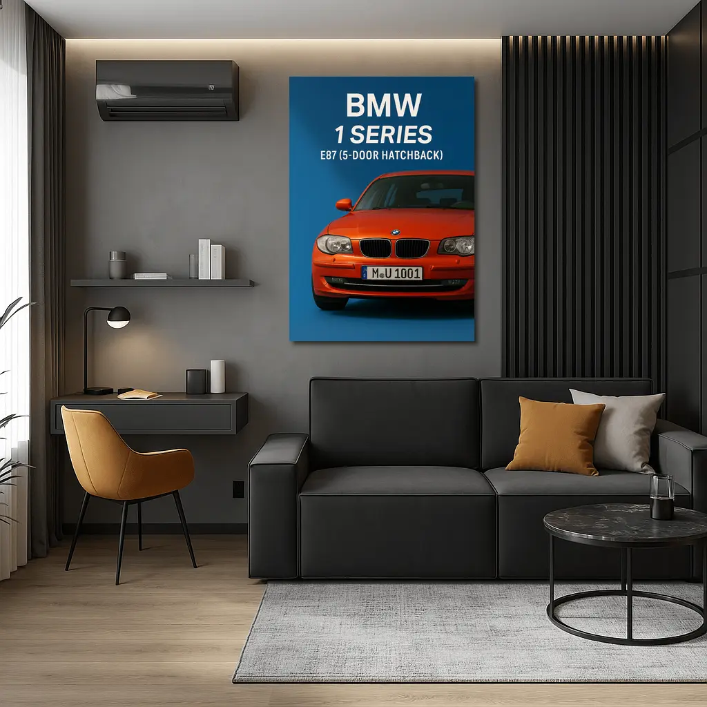 BMW One Series E87 Hatchback Blue Background – Wall Art