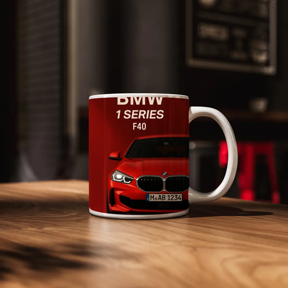 BMW 1 Series F40 Red Background Art – Mugs