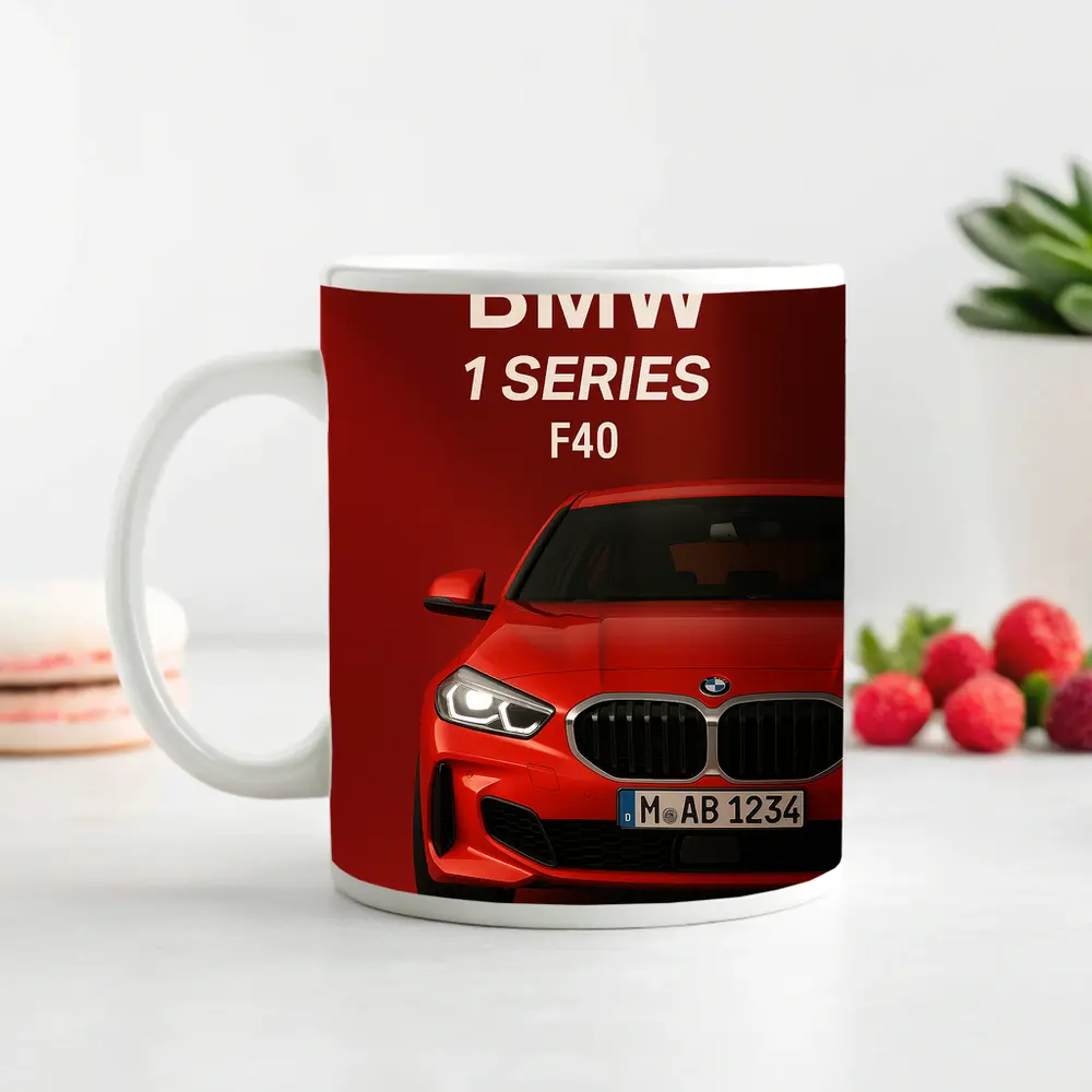 BMW 1 Series F40 Red Background Art – Mugs