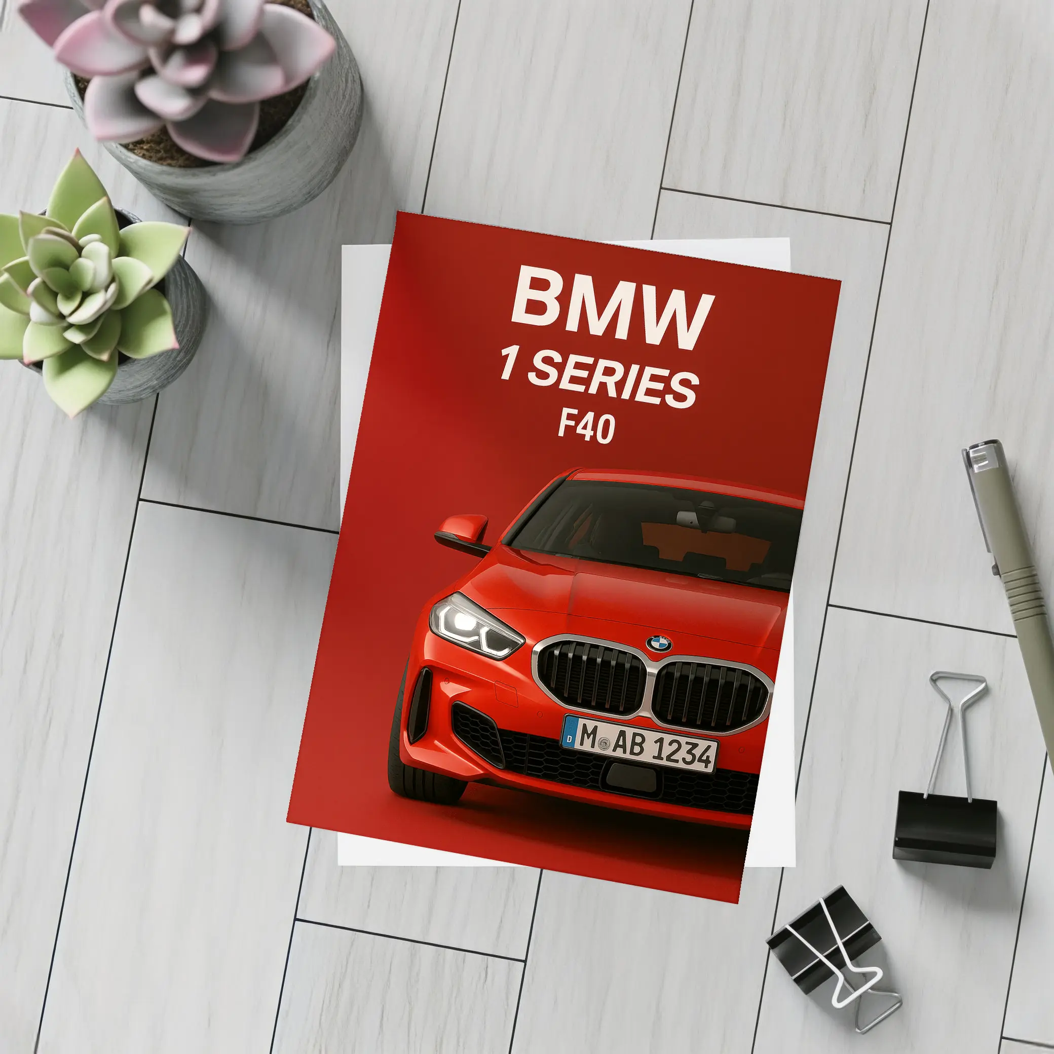 BMW 1 Series F40 Red Background Art – Postcards