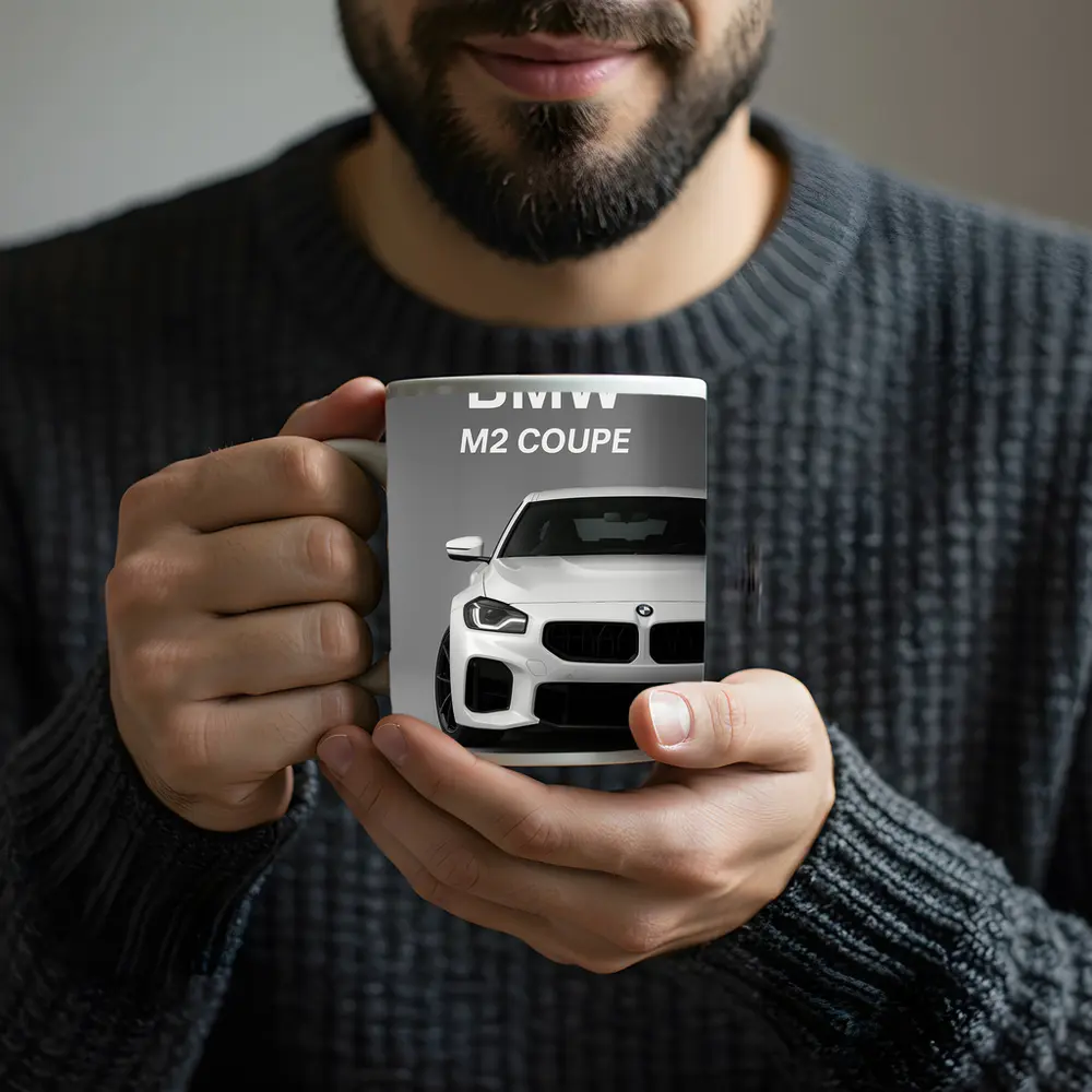 BMW M2 Coupe White Front View Gray – Mugs