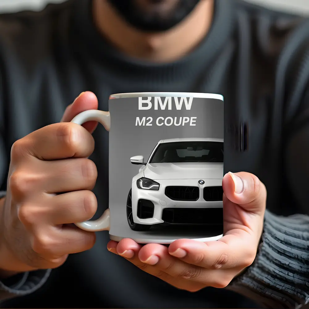 BMW M2 Coupe White Front View Gray – Mugs