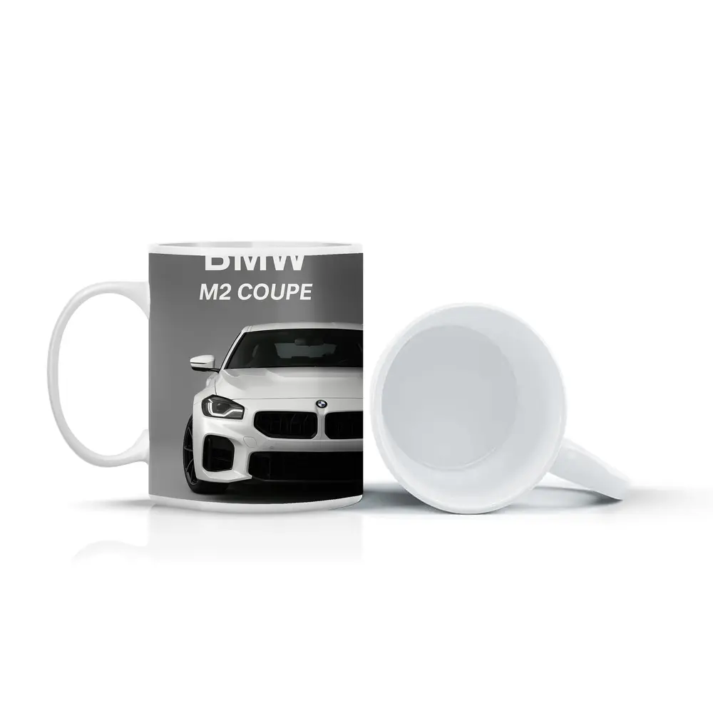 BMW M2 Coupe White Front View Gray – Mugs