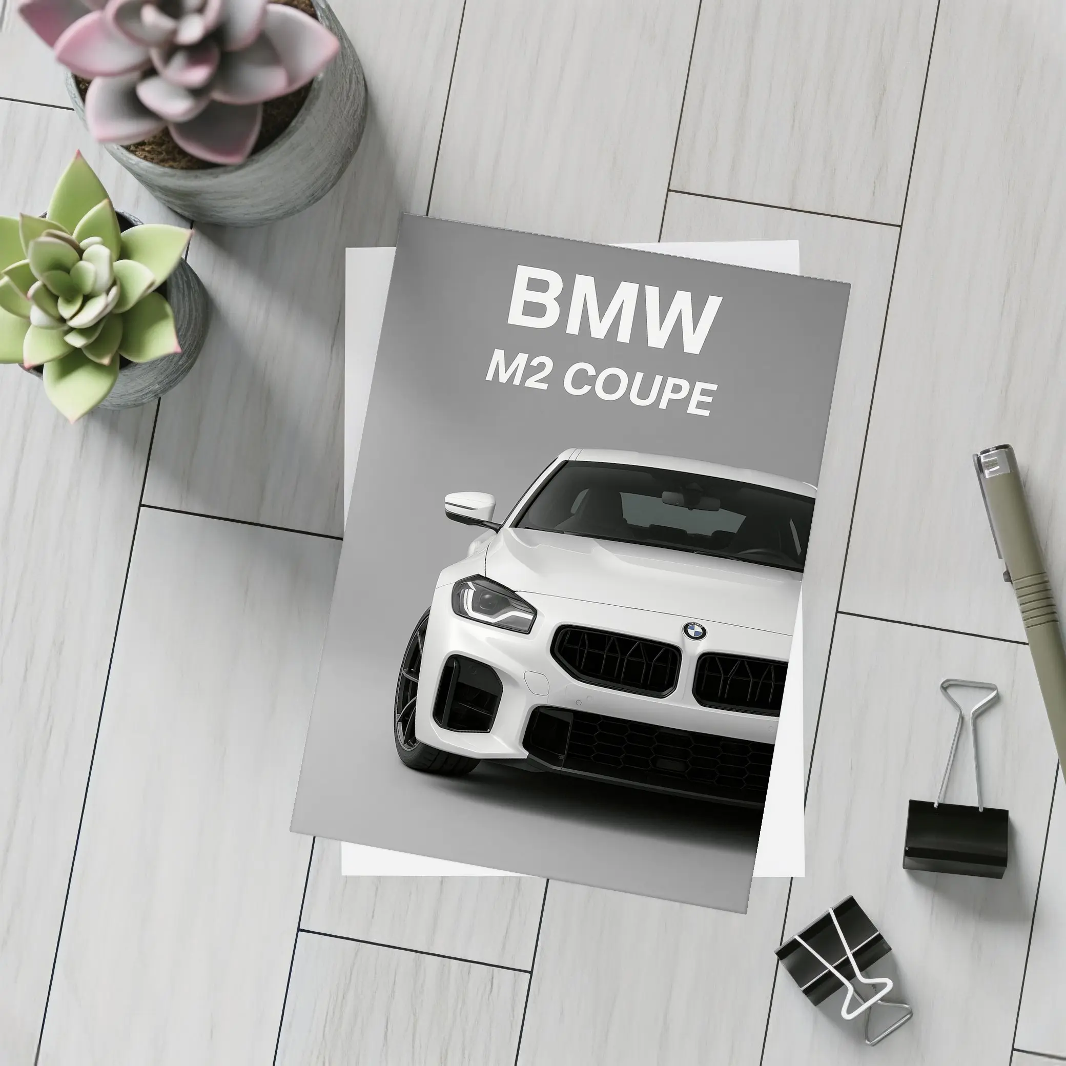 BMW M2 Coupe White Front View Gray – Postcards