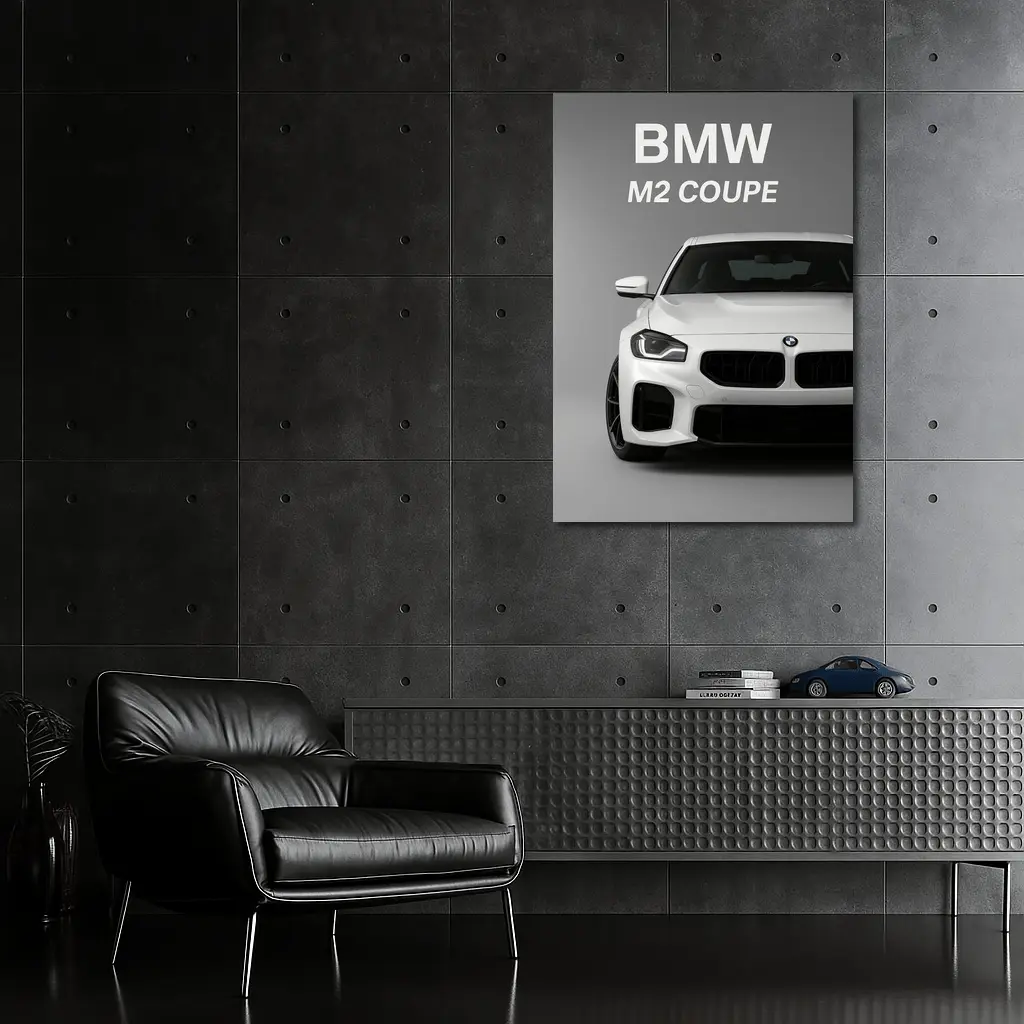 BMW M2 Coupe White Front View Gray – Wall Art