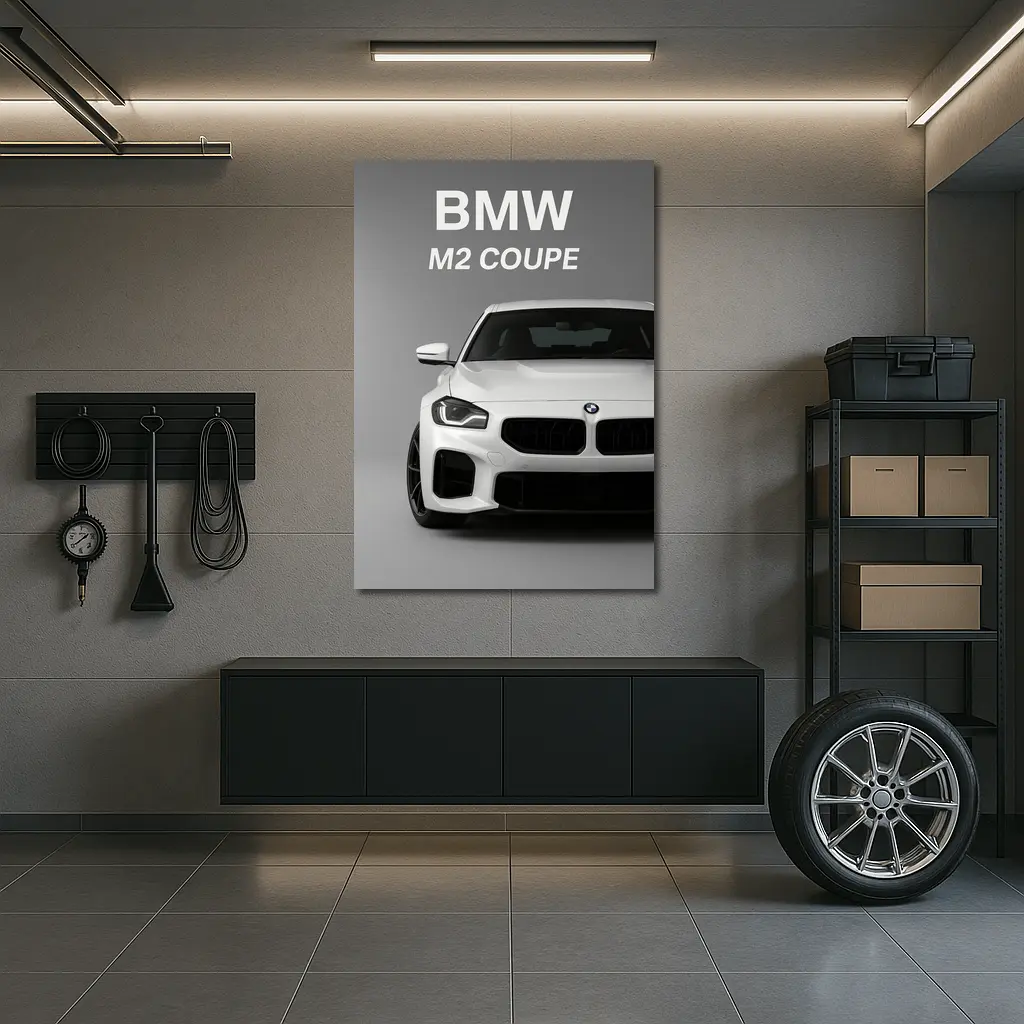 BMW M2 Coupe White Front View Gray – Wall Art