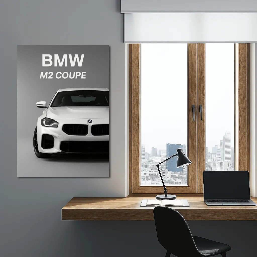 BMW M2 Coupe White Front View Gray – Wall Art