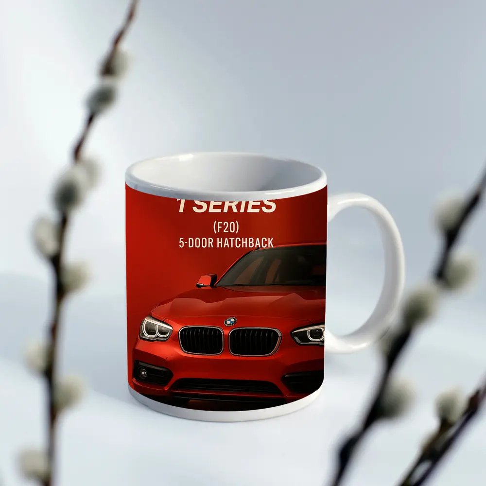 BMW One Series F20 Hatchback Red Background – Mugs